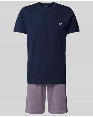 Emporio Armani Pyjama mit Label-Print - Blau