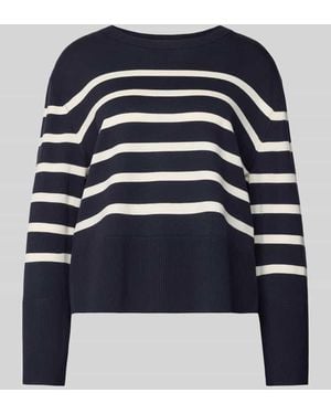 Comma, Strickpullover mit gerippten Abschlüssen - Blau