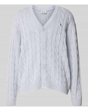 Carhartt Strickjacke mit Zopfmuster und V-Ausschnitt - Blau