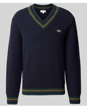 Lacoste Pullover mit Kontraststreifen aus Wolle Alpaka - Blau