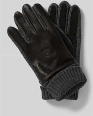 Bugatti Handschoenen Van Een Mix Van Leer En Textiel Met Labeldetail - Zwart