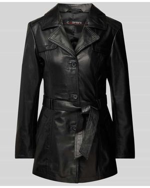 Cabrini Lederjacke Mit Bindegürtel - Schwarz