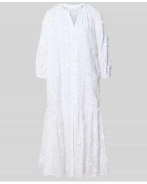Comma, Relaxed Fit Midikleid mit floraler Zierbesatz - Weiß