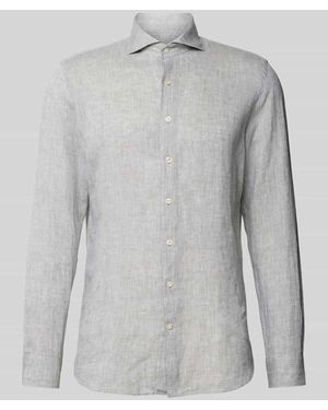 Profuomo Slim Fit Leinenhemd Mit Haifischkragen - Grau