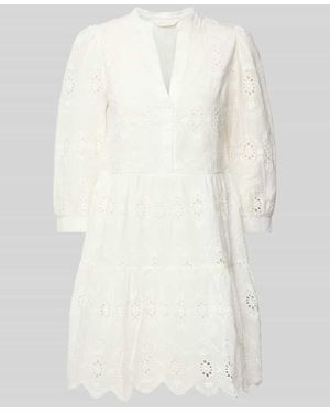 Apricot Knielanges Kleid mit Häkelspitze - Weiß