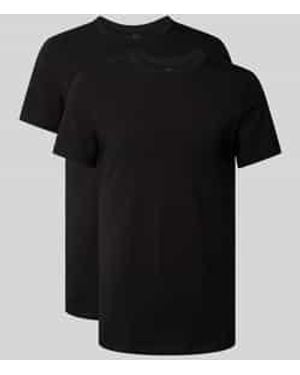 Bread & Boxers T-shirt Met Geribde Ronde Hals - Zwart