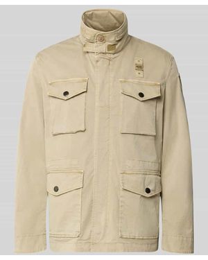 Blauer Usa Jacke mit Stehkragen und Pattentaschen Modell 'Ashmont' - Natur
