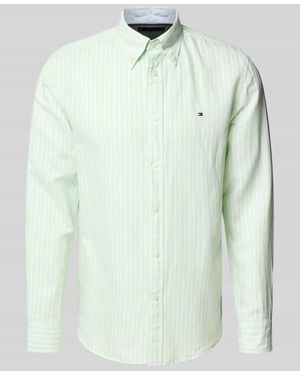Tommy Hilfiger Regular Fit Freizeithemd aus Baumwoll-Leinen-Mix - Grün