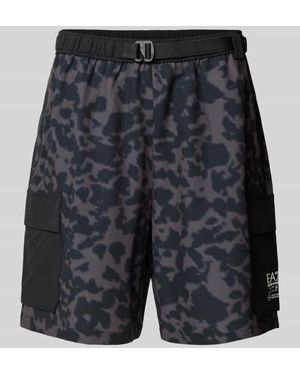 EA7 Loose Fit Cargoshorts mit Label-Print Modell 'TRAIN VISIBILITY' - Schwarz