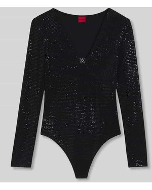 HUGO Slim Fit Body aus schimmerndem Stretch-Jersey Modell 'DAMMERY' - Schwarz