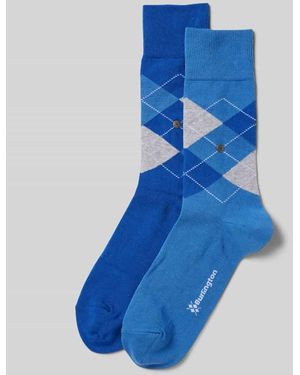 Burlington Socken mit Label-Applikation Modell 'Everyday Argyle' im 2er-Pack - Blau