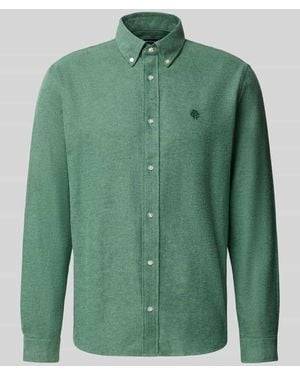 Mcneal Regular Fit Freizeithemd aus reiner Baumwolle mit Label-Stitching - Grün