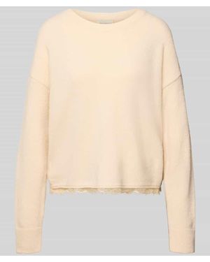 Milano Italy Strickpullover mit Spitze und Rundhalsausschnitt - Natur