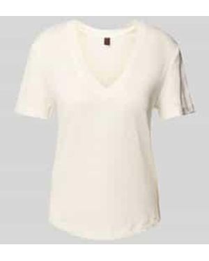 Stefanel T-Shirt Met Geribde V-Hals - Naturel