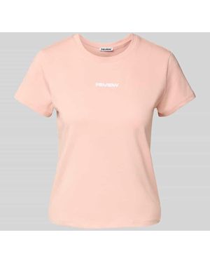 Review T-Shirt mit Label-Stitching und Rundhalsausschnitt - Pink