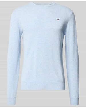 GANT Strickpullover aus reiner Lammwolle mit gerippten Abschlüssen - Blau