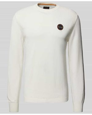 Napapijri Strickpullover mit Label-Stitching Modell 'DERRI' - Weiß