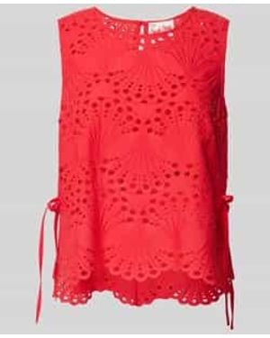 Ouí Regular Fit Blousetop Met Broderie Anglaise - Rood