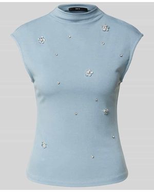 Zero Top mit Stehkragen und Ziersteinbesatz - Blau
