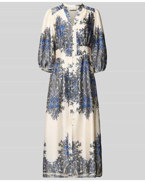 Neo Noir Maxikleid mit Puffärmeln Modell 'STELLAR PAISLEY BORDER' - Blau