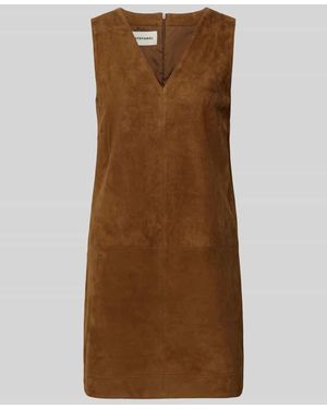 Stefanel Minikleid aus Leder mit V-Ausschnitt - Braun