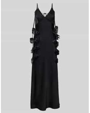 Neo Noir Maxi-Jurk Van Satijn Met Bloemenapplicaties - Zwart