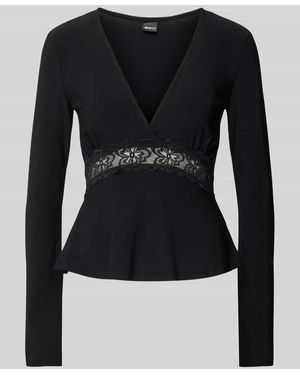 Gina Tricot Longsleeve mit Spitzenbesatz - Blau