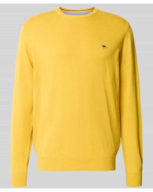Fynch-Hatton Strickpullover aus reiner Baumwolle mit Logo-Stickerei - Gelb