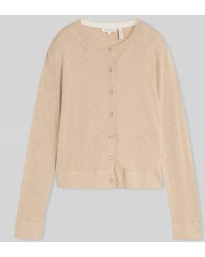 Tom Tailor Regular Fit Strickjacke aus Baumwoll-Mix mit Seiden-Anteil - Natur