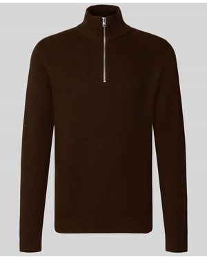 SELECTED Regular Fit Troyer aus reiner Baumwolle Modell 'DANE' - Braun