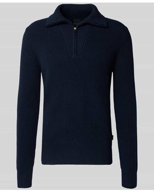 Bugatti Troyer aus Woll-Mix mit Label-Detail - Blau