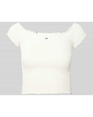 Tommy Hilfiger Slim Fit Crop Top mit gesmokten Einsätzen - Weiß