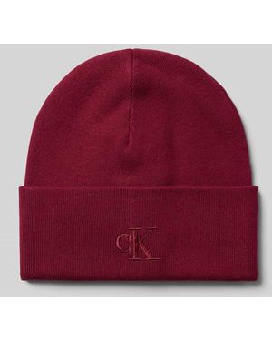 Calvin Klein Beanie aus Viskose-Mix mit Logo-Stitching - Rot