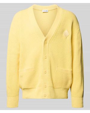 Lacoste Relaxed Fit Strickjacke aus Baumwoll-Mix Modell 'COTES PERLEES' - Gelb