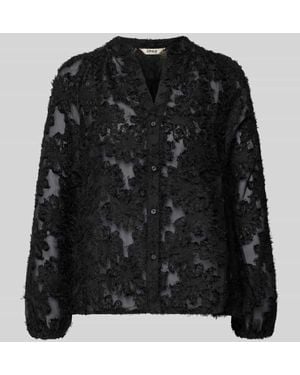 ONLY Regular Fit Langarmbluse mit V-Ausschnitt Modell 'KORSA' - Schwarz