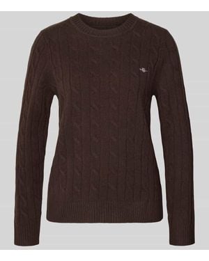 GANT Strickpullover mit Zopfmuster und Label-Stitching - Braun