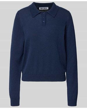 Review Langärmliger Polo-Strickpullover aus Bouclé-Garn - Blau