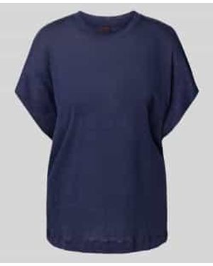 Stefanel T-Shirt Met Geribde Ronde Hals - Blauw