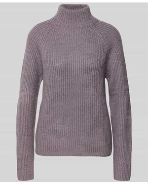 Jake*s Strickpullover in Ripp-Optik mit Stehkragen - Lila