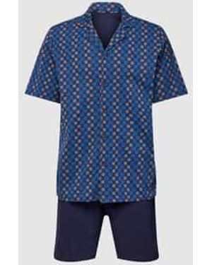 Hom Pyjama Met All-Over Motief, Model 'Marvin' - Blauw