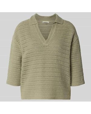 Opus Strickpullover mit V-Ausschnitt und 3/4-Arm Modell 'Garakino' - Grün