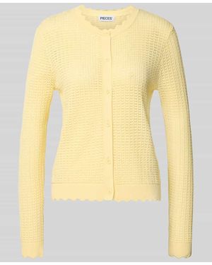 Pieces Regular Fit Strickjacke aus reiner Baumwolle Modell 'SCOUT' - Gelb