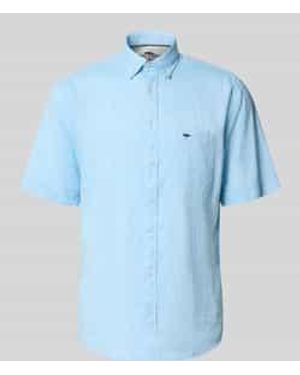 Fynch-Hatton Slim Fit Vrijetijdsoverhemd Van Mix Van Katoen En Linnen - Blauw
