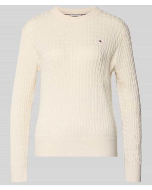 Tommy Hilfiger Regular Fit Pullover mit Zopfmuster - Natur