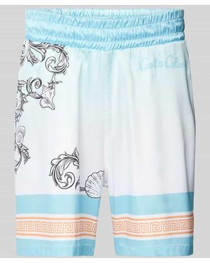 carlo colucci Regular Fit Sweatshorts Mit Allover-Muster - Blau