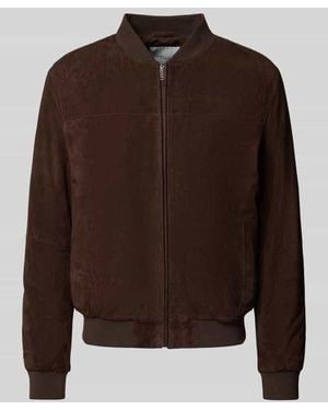 Profuomo Lederjacke mit Stehkragen und Reißverschluss - Braun