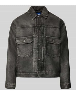 HUGO Regular Fit Kunstlederjacke mit Label-Detail - Schwarz