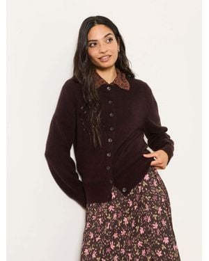 FatFace Fatface Halle Chocolate Wool Rich Soft Knit Button Front Cardigan - Brown