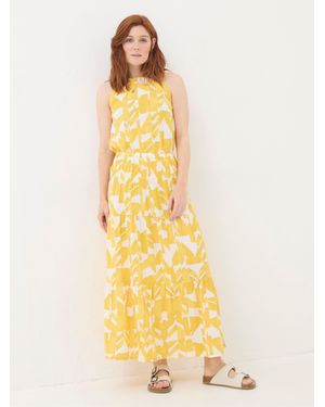 FatFace Marina Med Geo Cotton/Linen Mix Maxi Skirt - Yellow