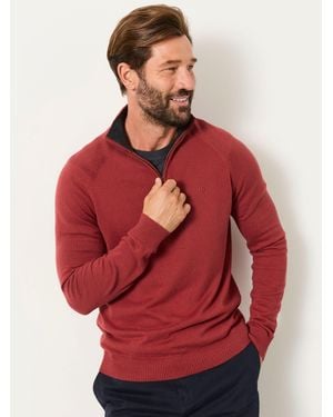 FatFace Rye Quarter Zip Knitted Jumper - Red